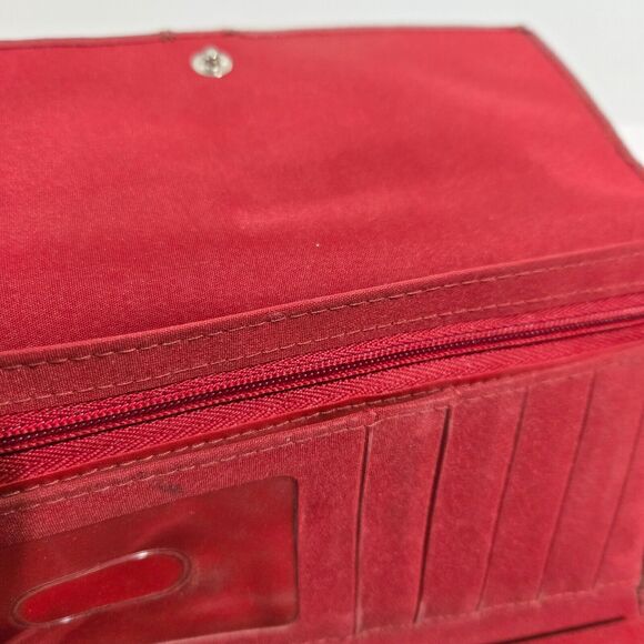 Buxton red Leather Wallet Organizer Tri Fold Kiss Lock Coin organizer Checkbook - Picture 5 of 5